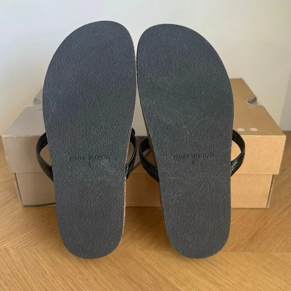 Tory Burch Miller Cloud Patent Black Women Sandals- SZ 8